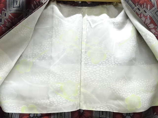  幾何学に花模様織り出し西陣伝承紬着物アンサンブル